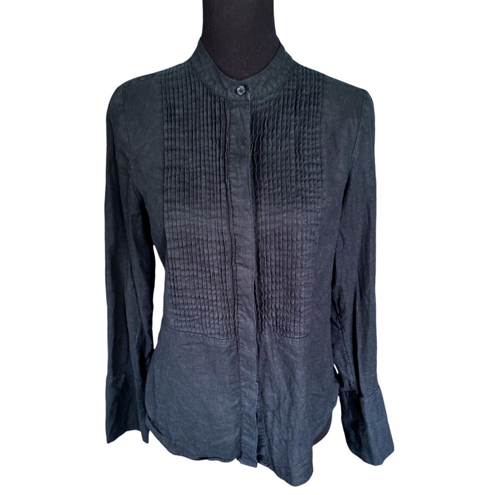 Banana Republic Factory Black Linen-Blend Tuxedo Shirt, Small, Minimalist Casual - Picture 4 of 8